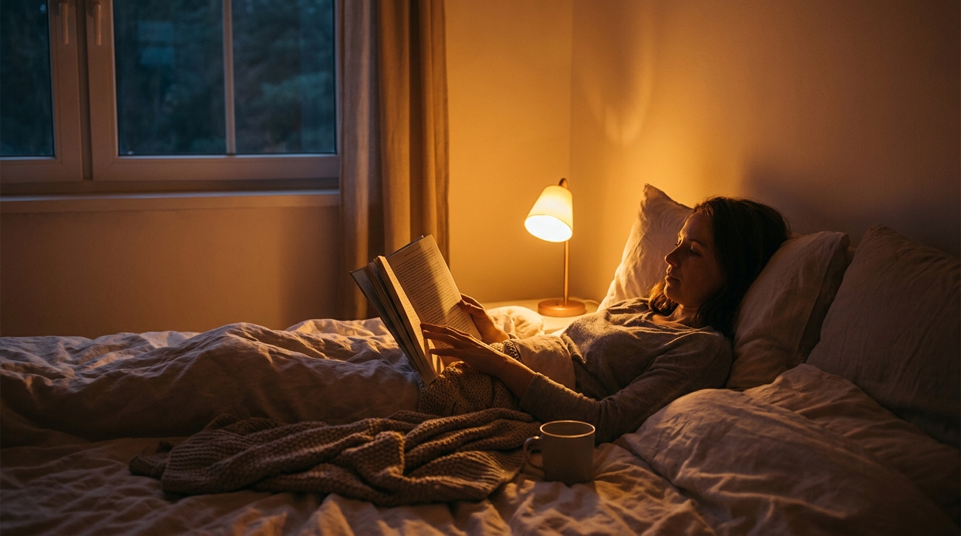 Persona che legge a letto di notte